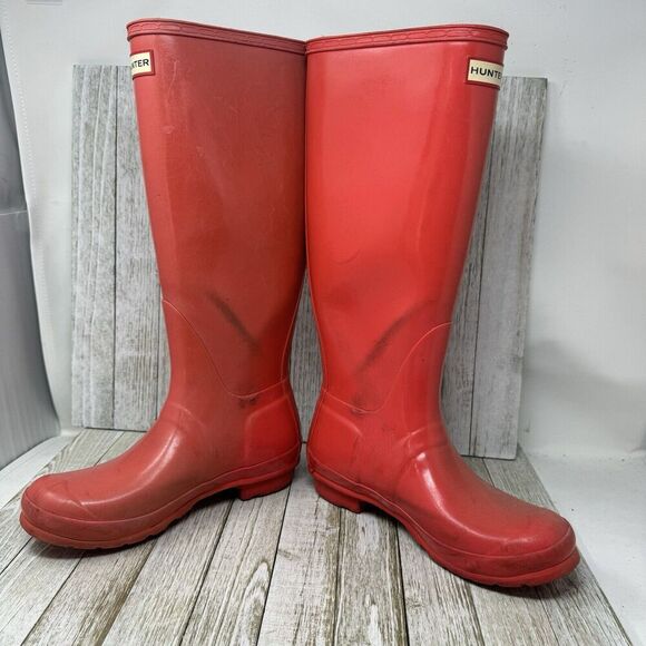 Hunter Rain Boots Womens Size 7 Pink Rubber Original Tall Classic Outdoor Matte - Picture 4 of 12